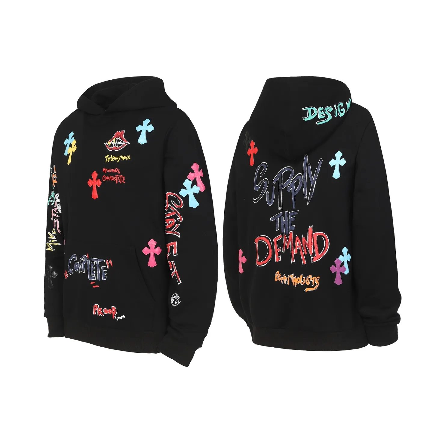 P280 #L3190 cross-border model. Those who pursue quality should not place an order. -Chrome Hearts/Chrome Hearts graffiti spoof printed leather cross✝️Hooded sweatshirt - High weight, high density and high quality. The wool is soft, delicate and skin-friendly. It feels soft and silky. It has excellent warmth and skin-friendly properties. M L XL